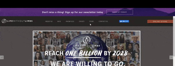 How To Build An Email List: Screenshot of smart bar on Nick Vujicic