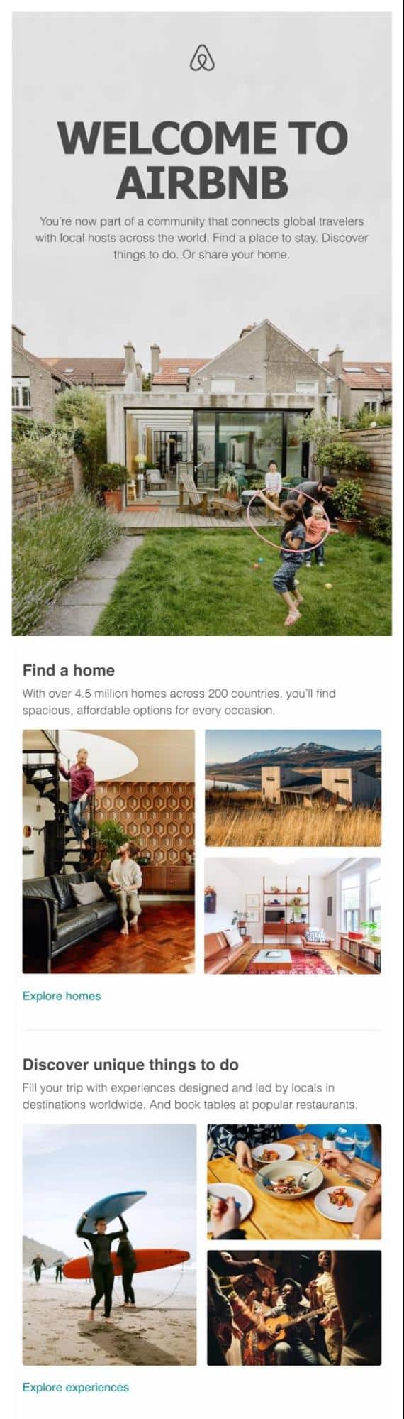 Airbnb's welcome email