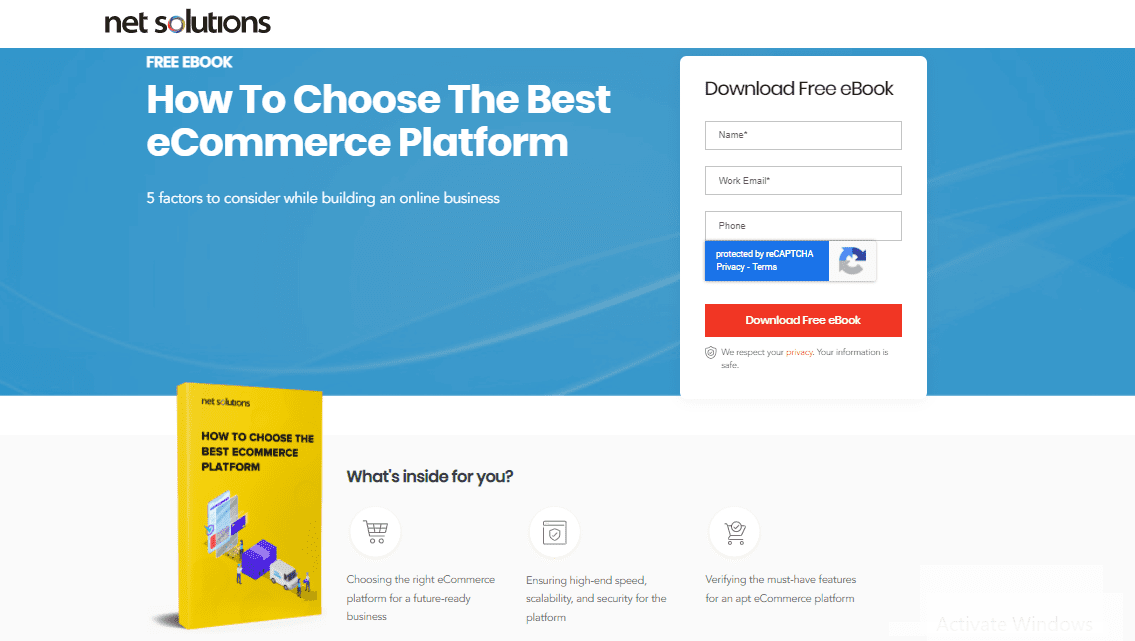 ebook landing page example - Net Solutions' Marketing Strategies