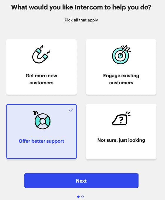 Intercom's onboarding questions