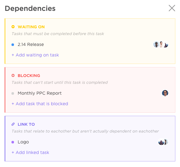 ClickUp set task dependencies