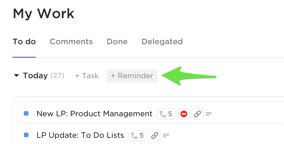 ClickUp reminder setting