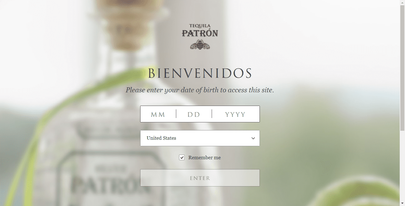 Patron Tequilla's splash page