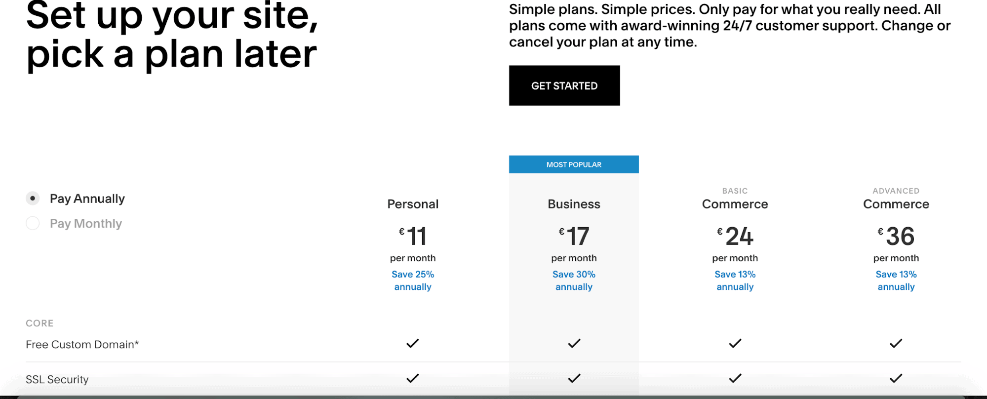 Squarespace vs WordPress - Squarespace Pricing