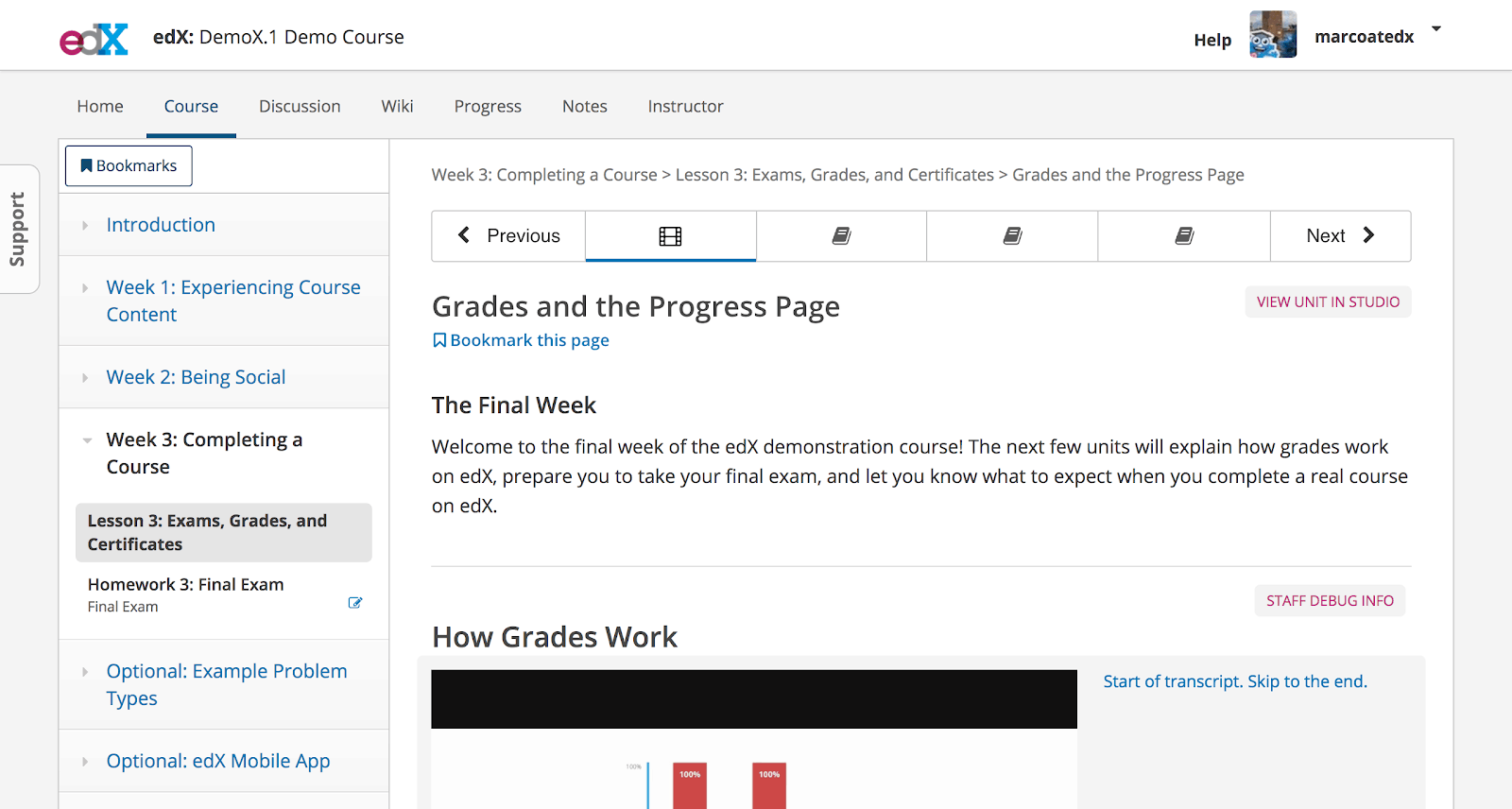 OpenEdX course navigation