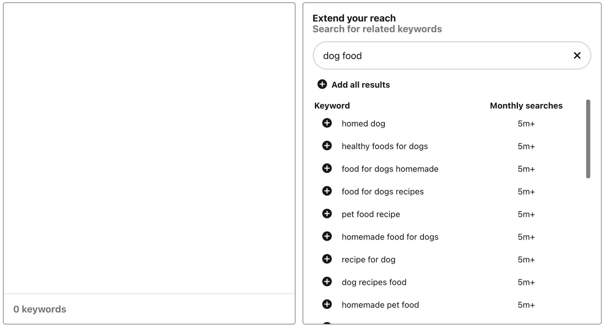 keyword tool in the Pinterest ad