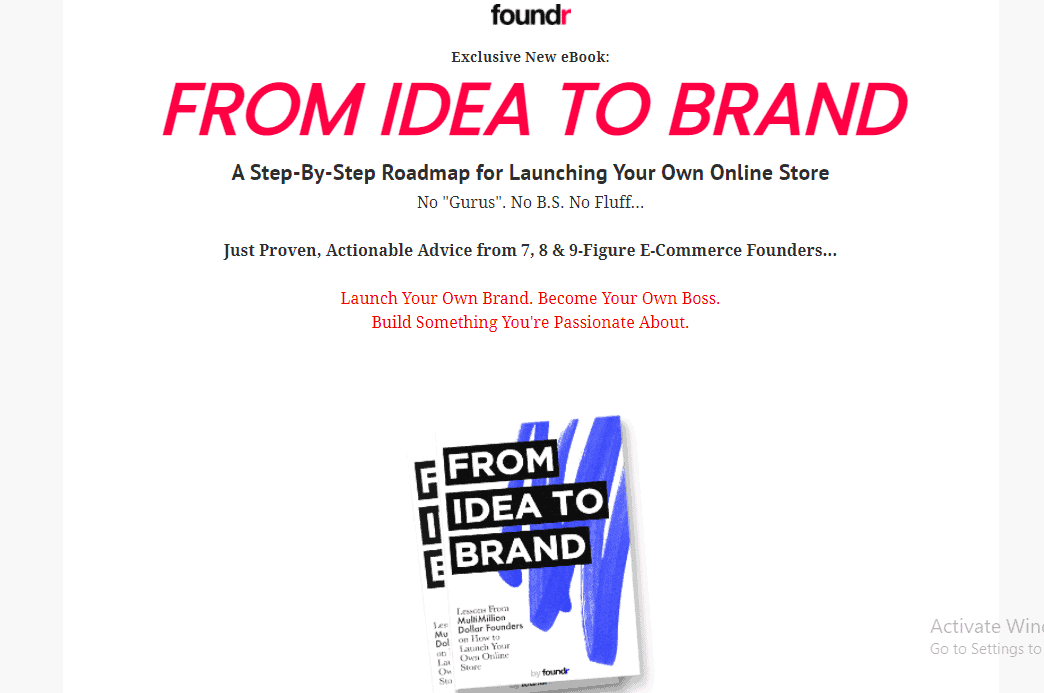 ebook landing page example - Foundr's Idea to Brand ebook