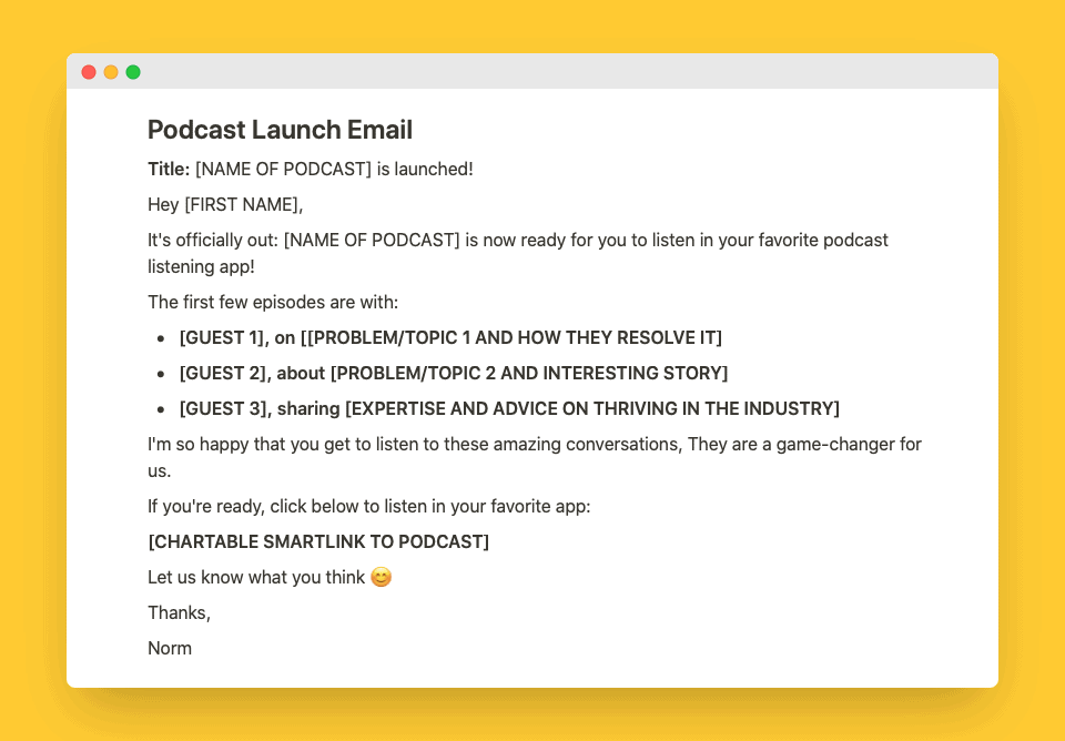 podcast tips launch email