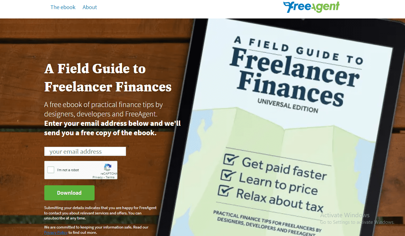 ebook landing page - FreeAgent's Guide to Freelancer Finances