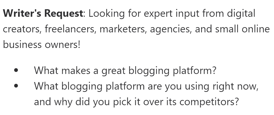 Writer's Request great blogging platform