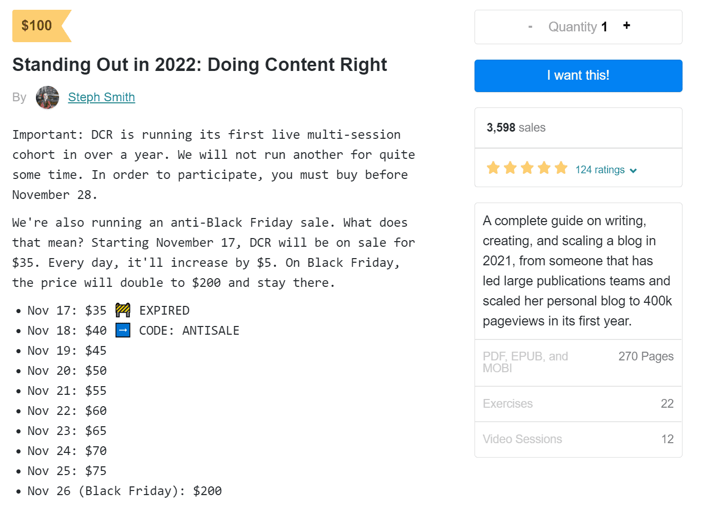 Doing right content - increase price $5 everyday