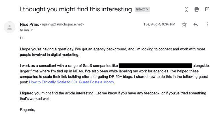 Cold email outreach