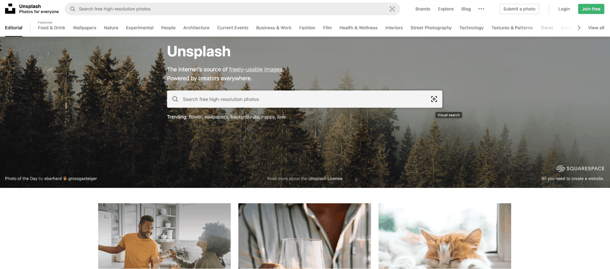 Unsplash home page