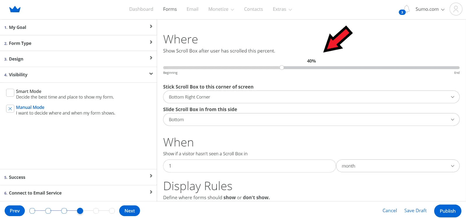 How To Build An Email List: Screenshot of perceentage-based scroller for Sumo Scroll Box