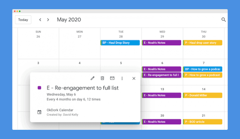 SendFox email content calendar